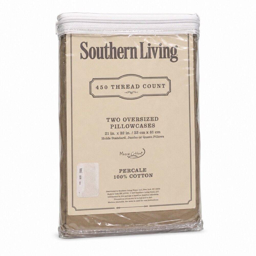Southern Living 2 Oversized Pillowcases Taupe 450TC Percale Discontinued NIP